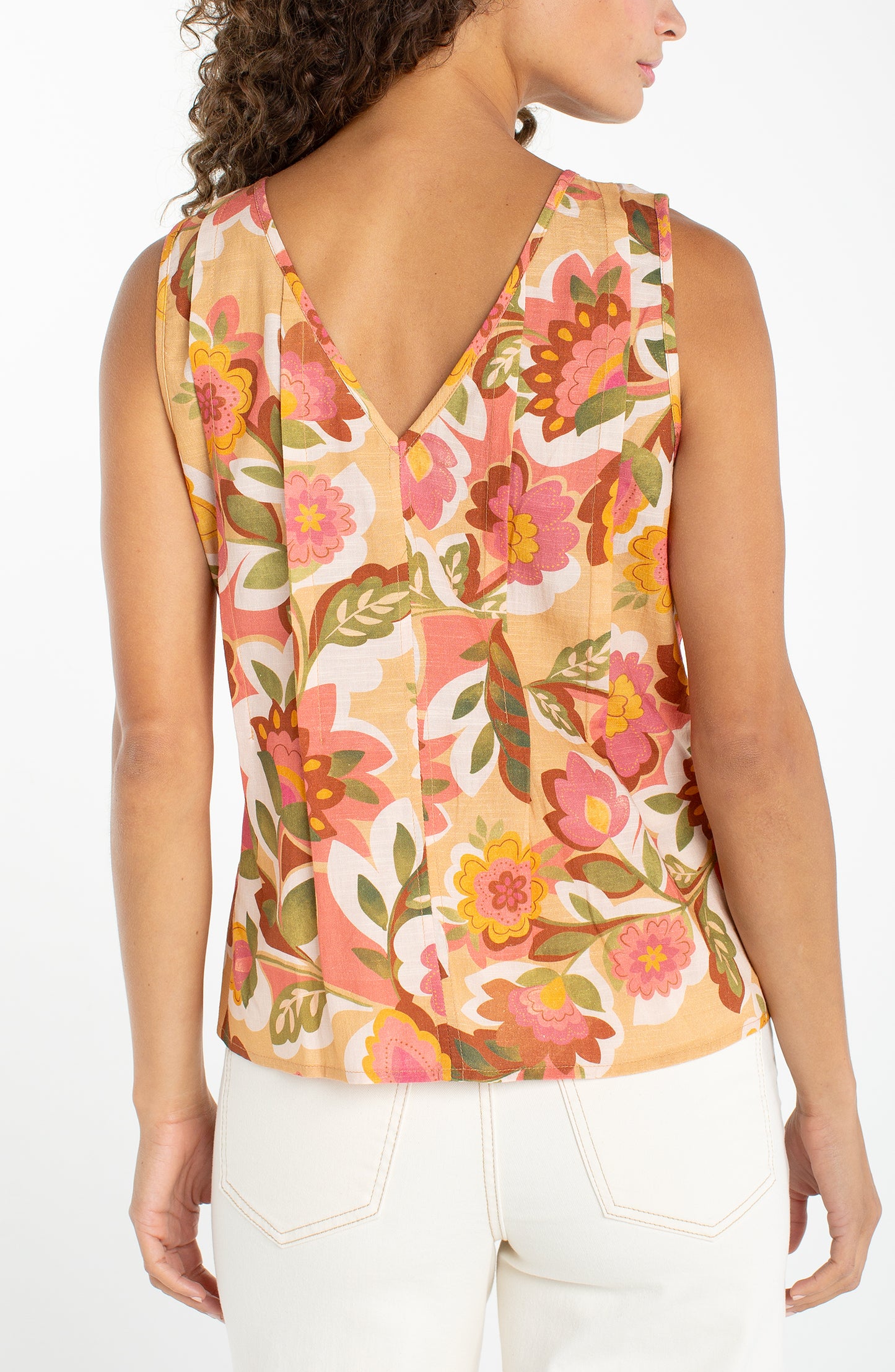 Sleeveless V-Neck Top with Pintucks