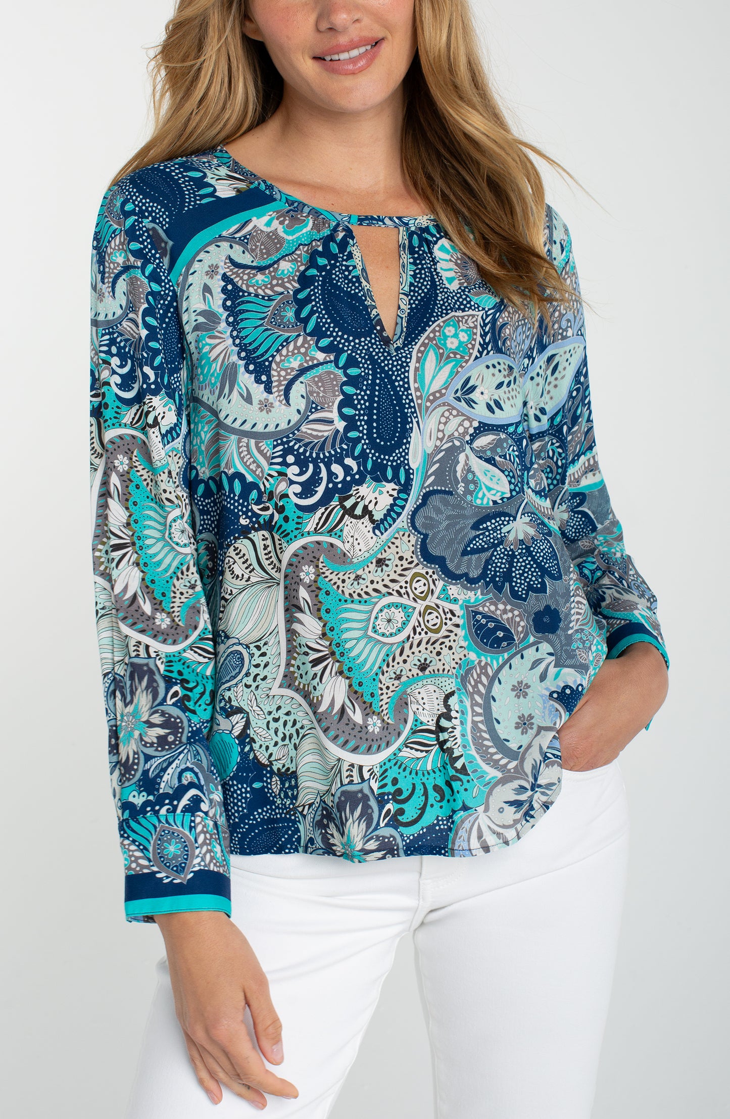 Long Sleeve Top with Keyhole Neckline