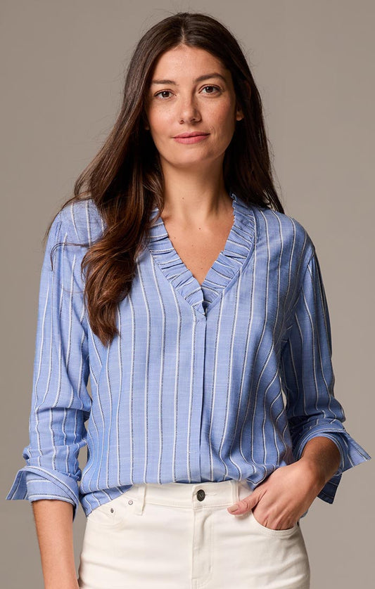 Striped Ruffled Around Top