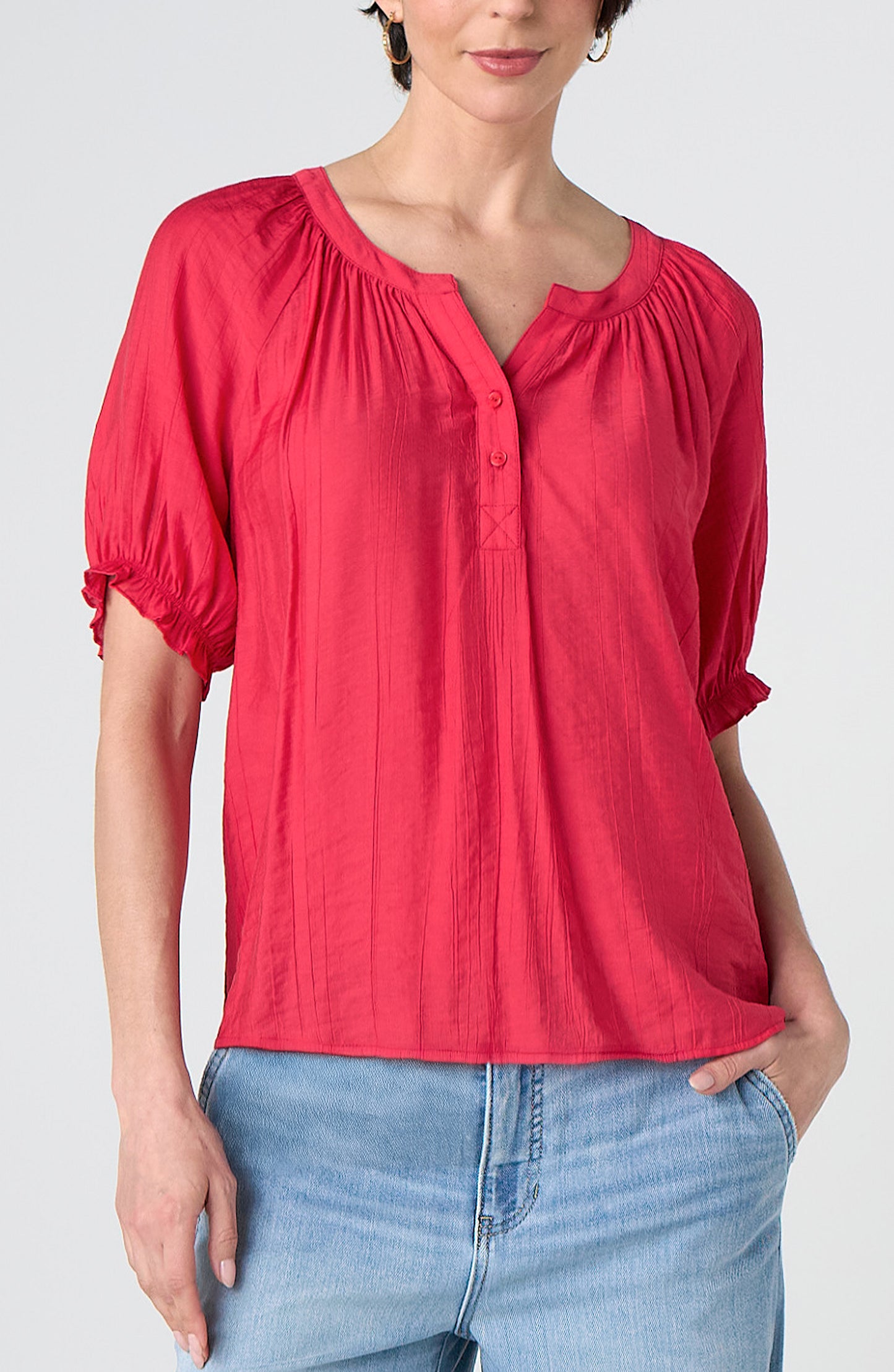 Short Sleeve Half Placket Woven Blouse
