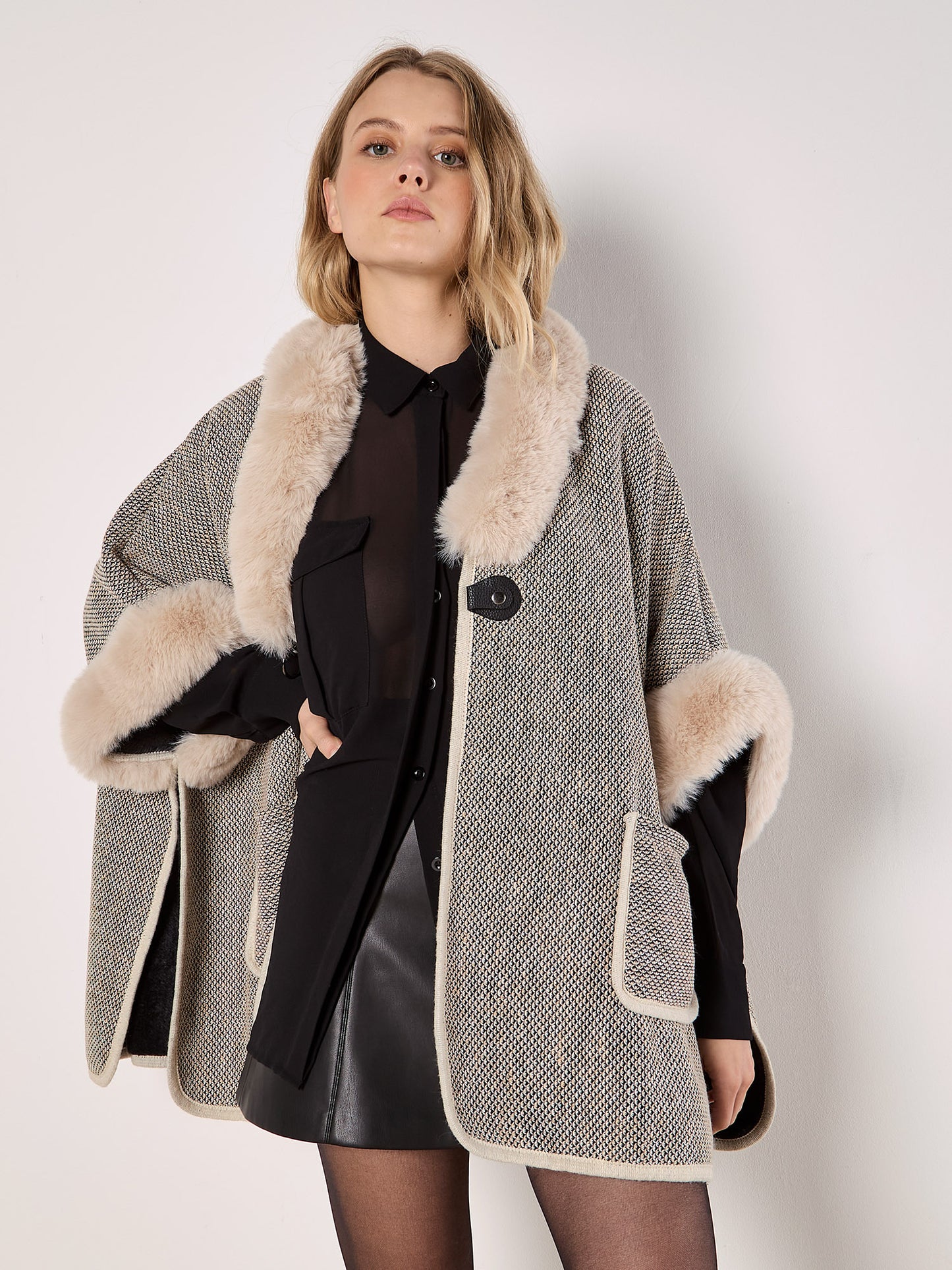 Fur Trim Side Slit Cape