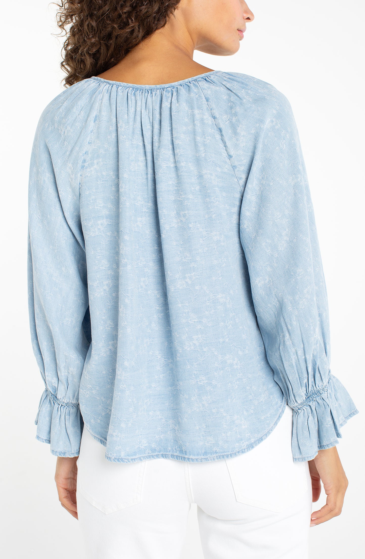 3/4 Sleeve Button Front Shirred Blouse