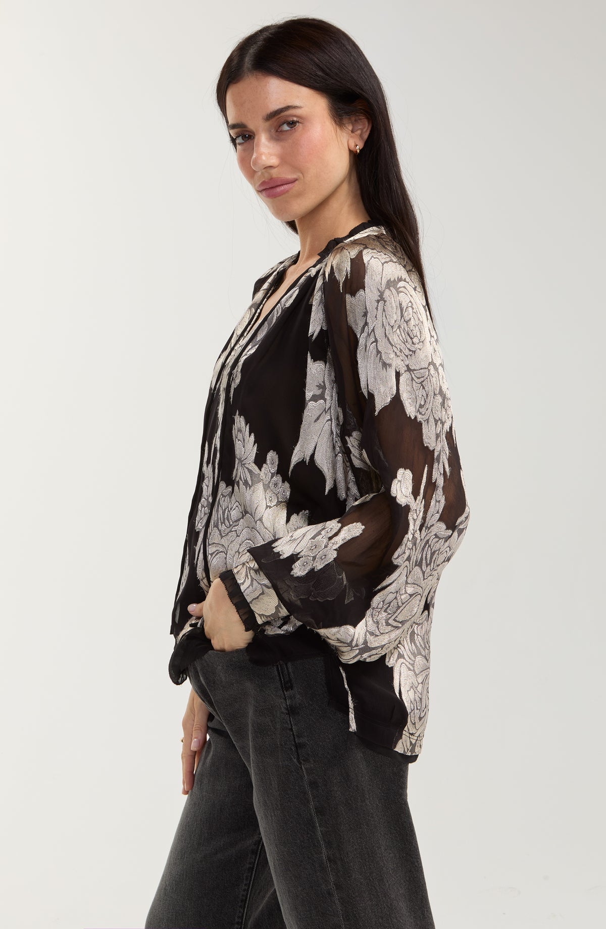 Long Sleeve Woven Top with Ties