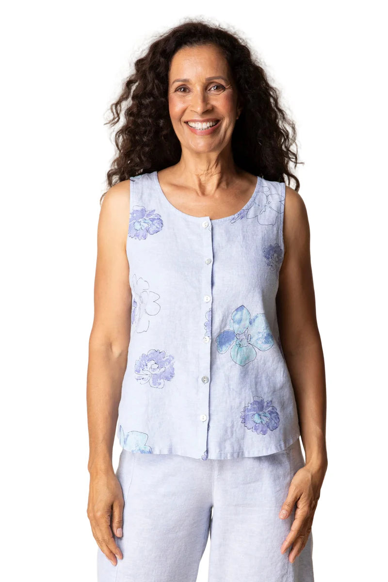 Linen Floral Pleat Back Tank