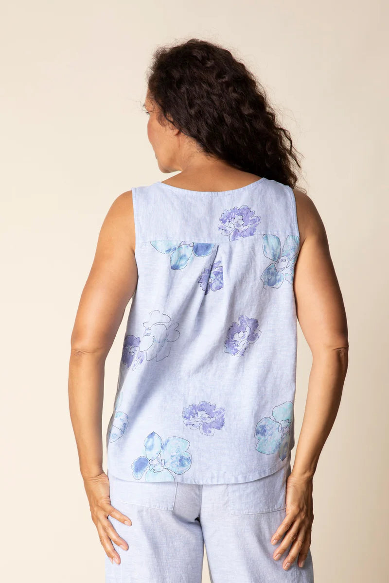 Linen Floral Pleat Back Tank