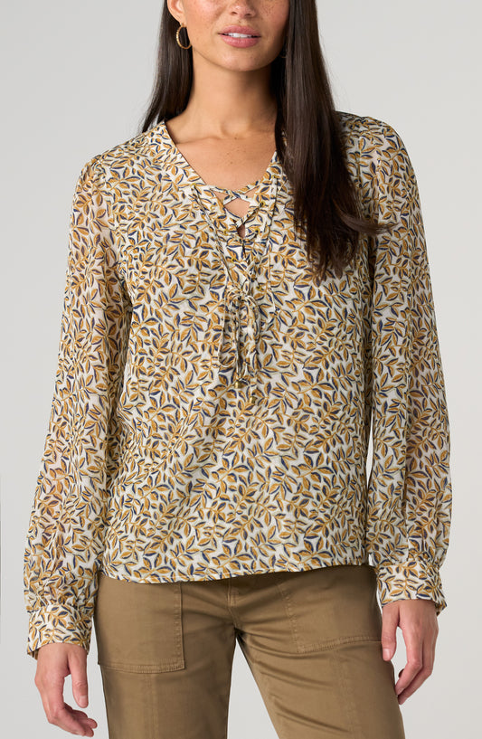 Long Sleeve Lace Up Blouse