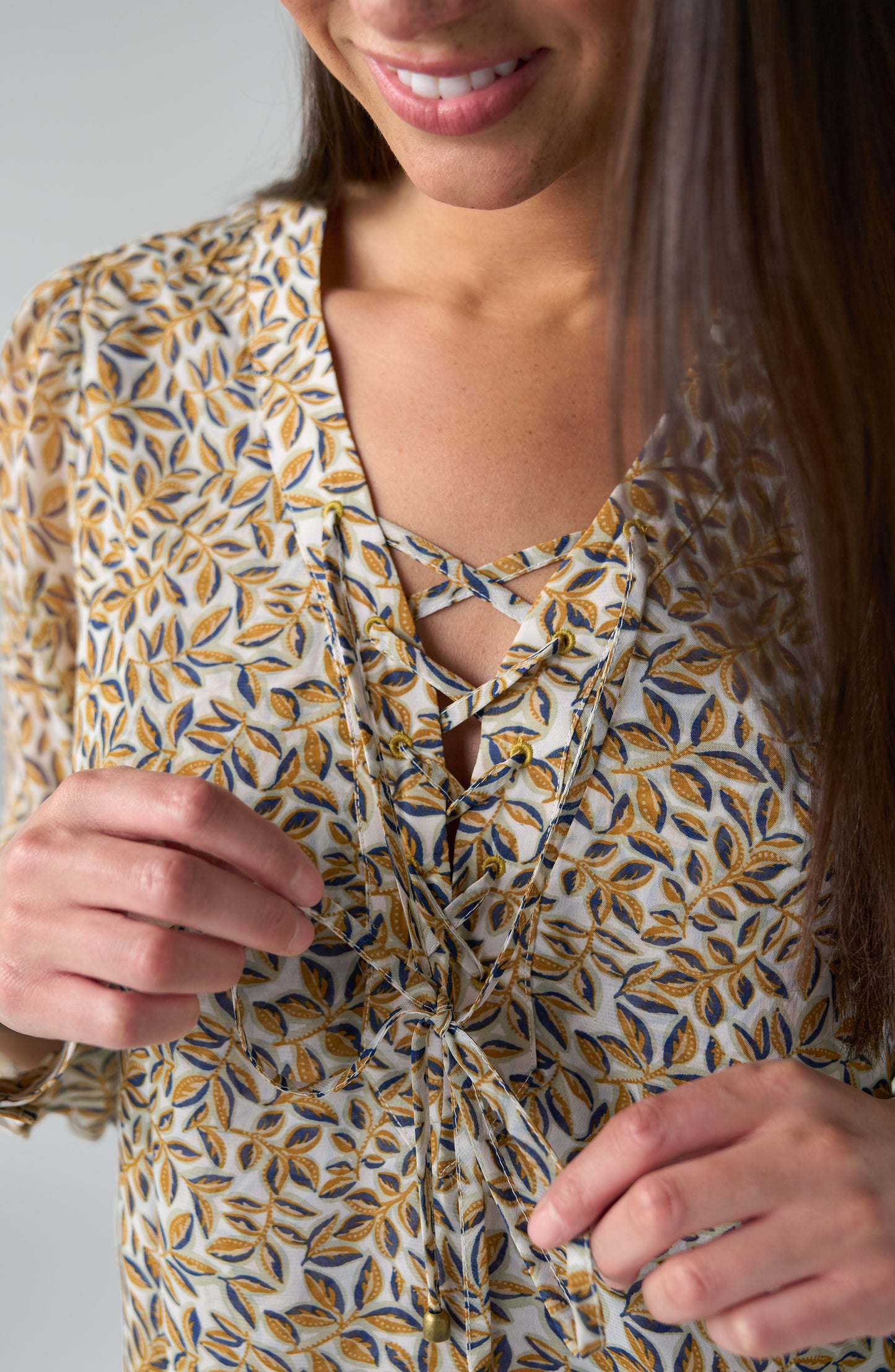 Long Sleeve Lace Up Blouse