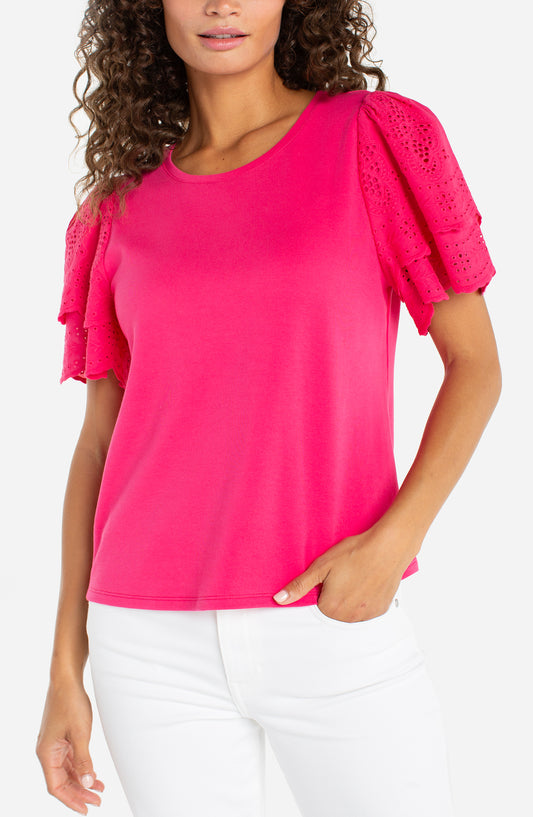Short Sleeve Knit Top with Embroidery