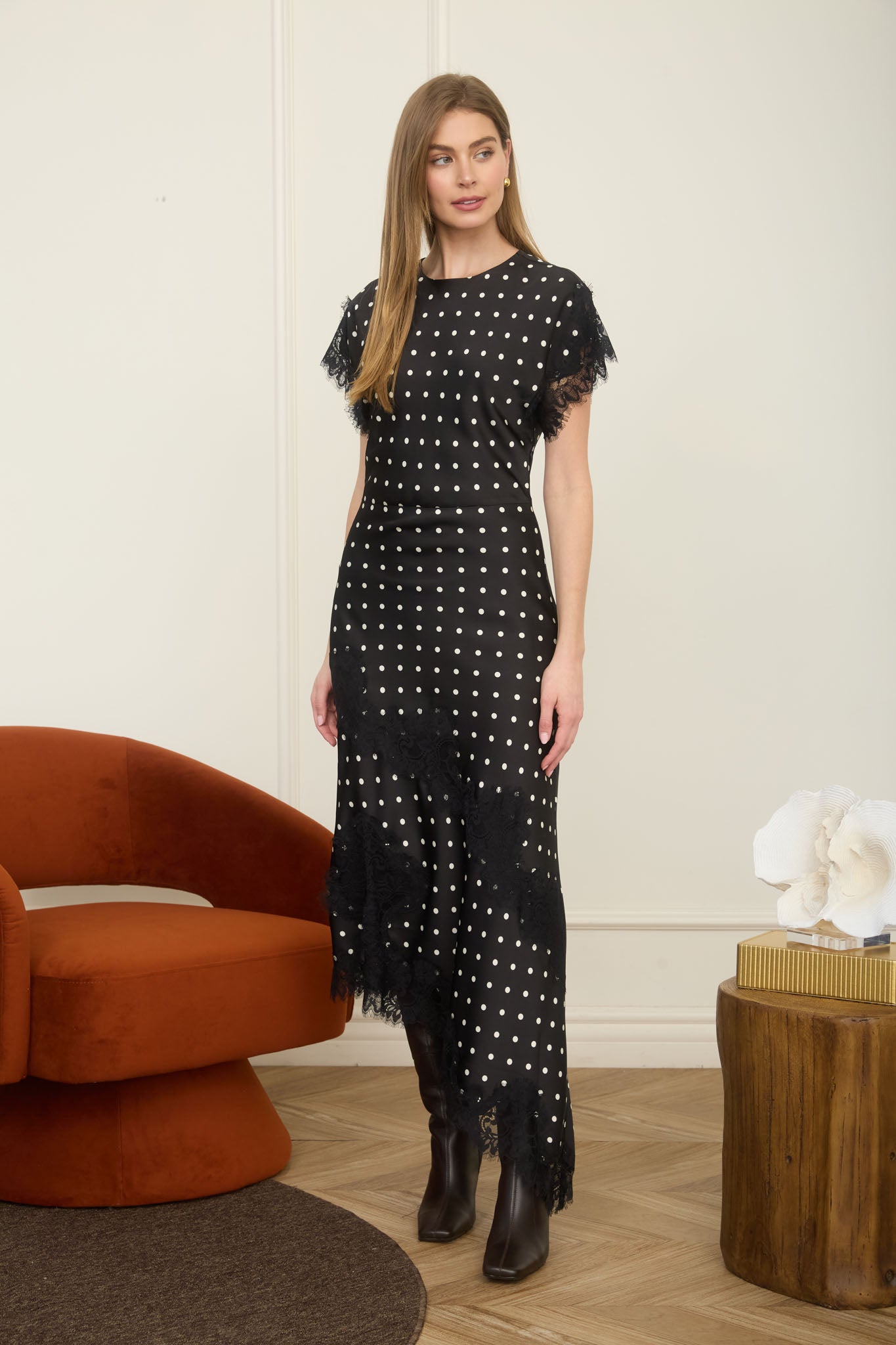Asymmetrical Lace Detail Midi Dress