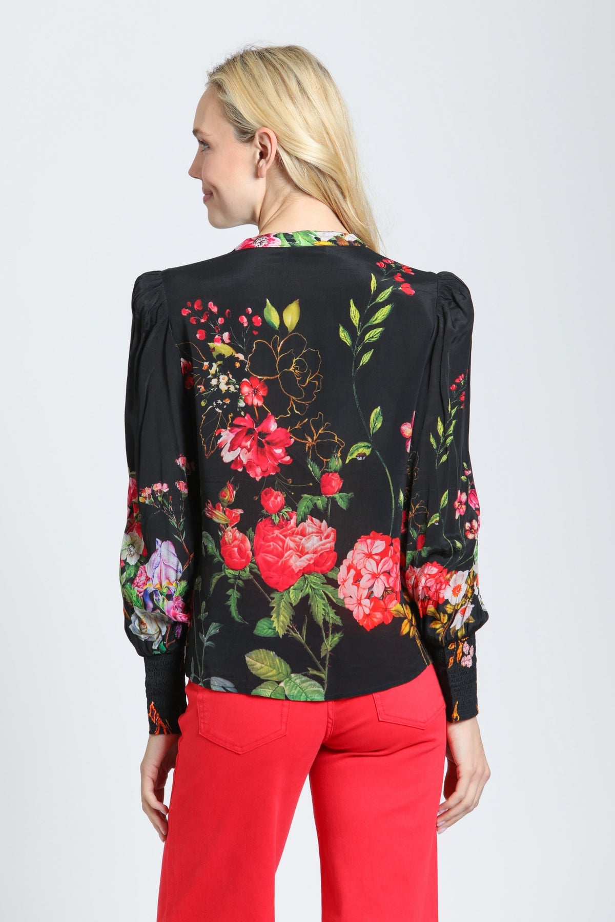 Split Neck Top with Smocked Cuffs