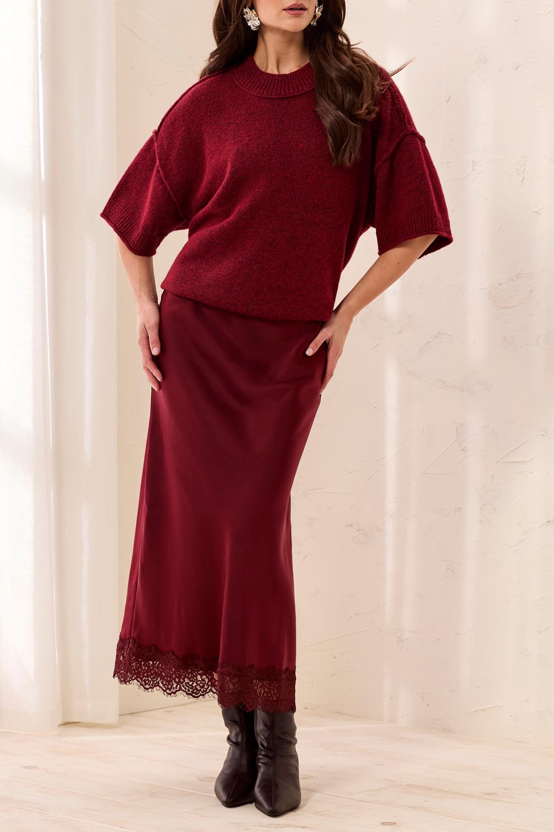 Satin Skirt Lace Hem