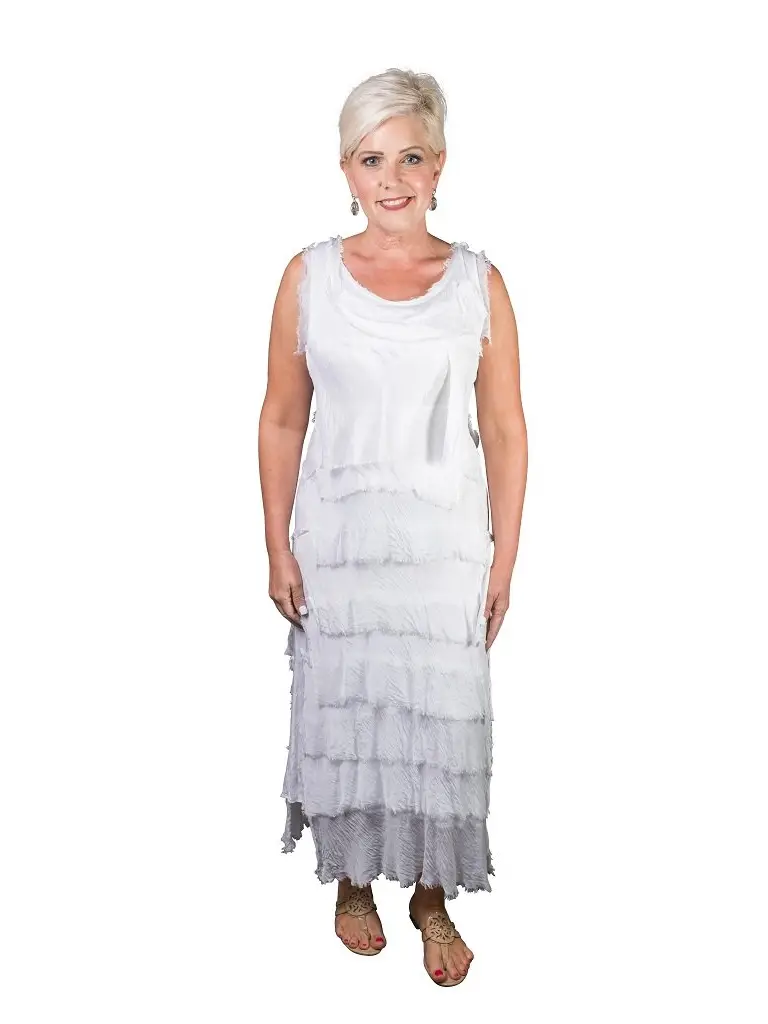 Aleena Silk Maxi Ruffle-White