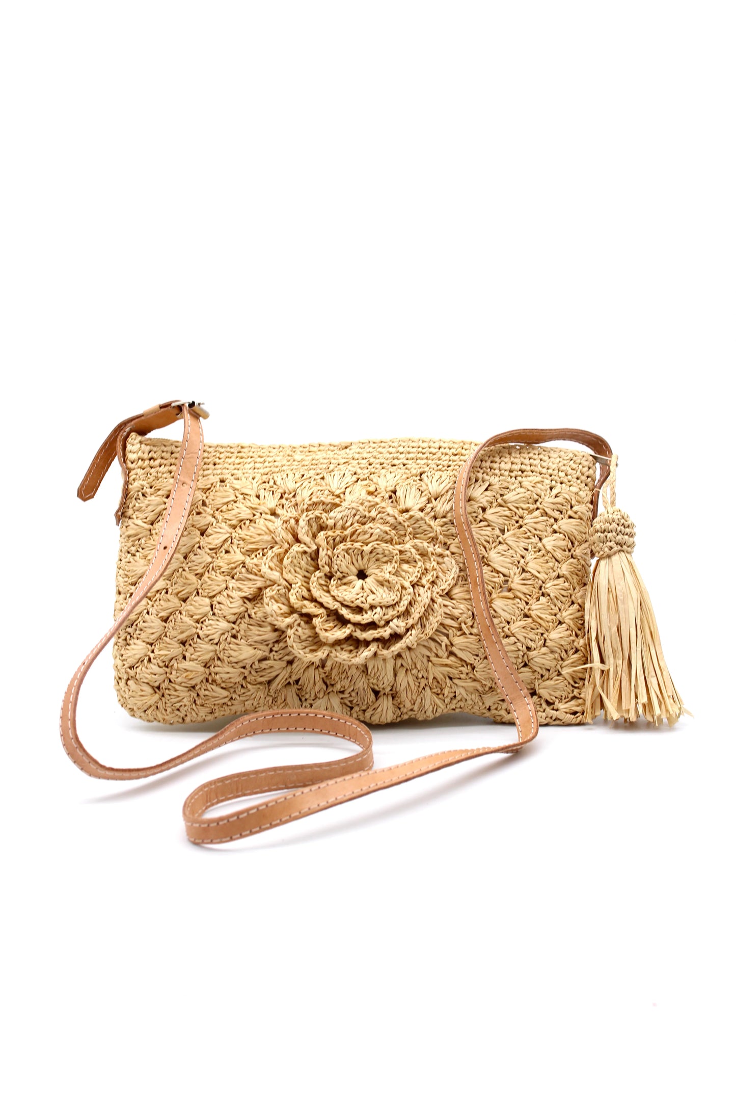 ZaZa Flower Crochet Straw Crossbody Bag