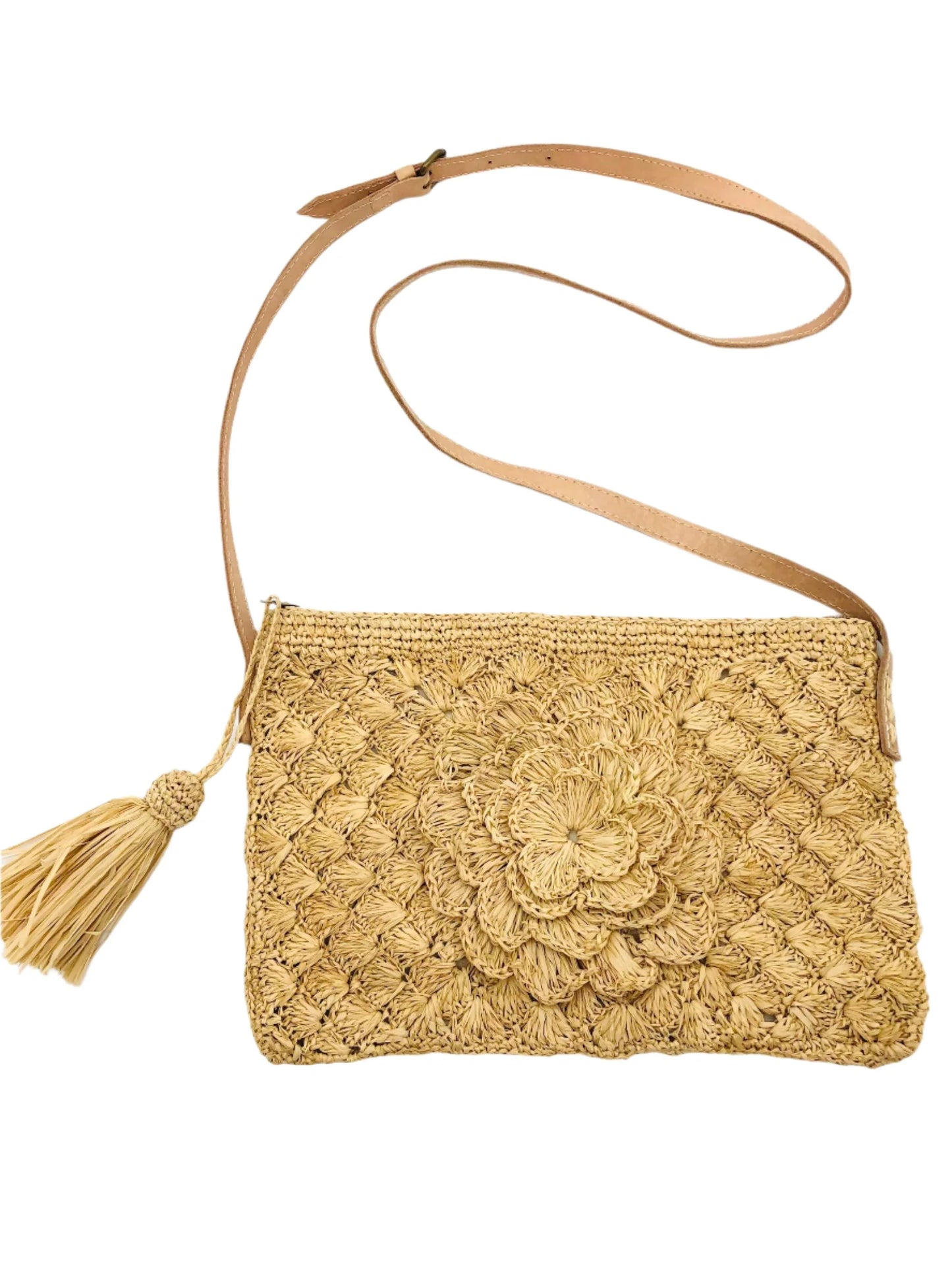 ZaZa Flower Crochet Straw Crossbody Bag