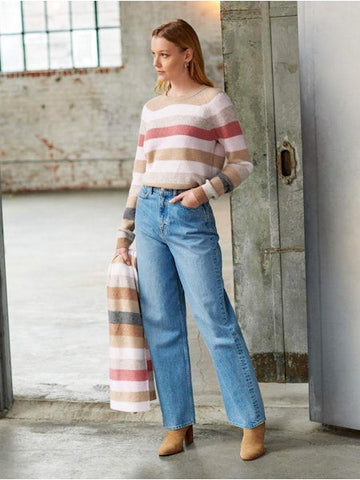 Waffle Cashmere Stripe Sweatshirt