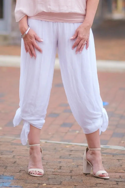 Eva Silk Side Slit Pant - White