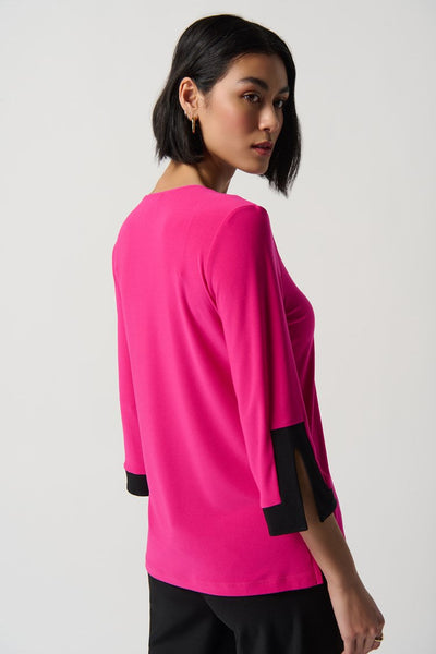 Silky Knit Colorblock Slit Neckline Top