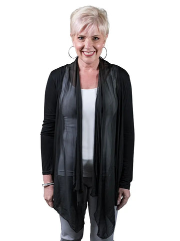 Carla Open Cardigan with Silk Trim - Black