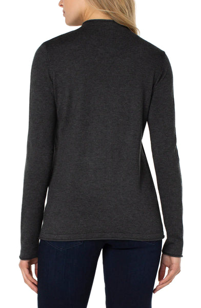 Mock Neck Rolled Hem Long Sleeve Sweater