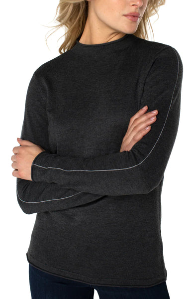 Mock Neck Rolled Hem Long Sleeve Sweater