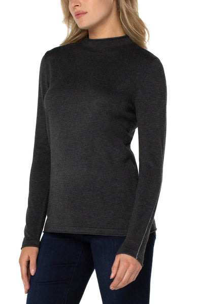 Mock Neck Rolled Hem Long Sleeve Sweater