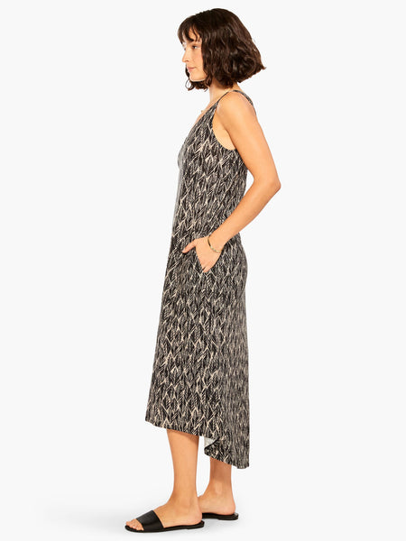 Sketched Leaves Double V Tank Dress