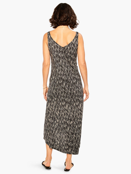 Sketched Leaves Double V Tank Dress