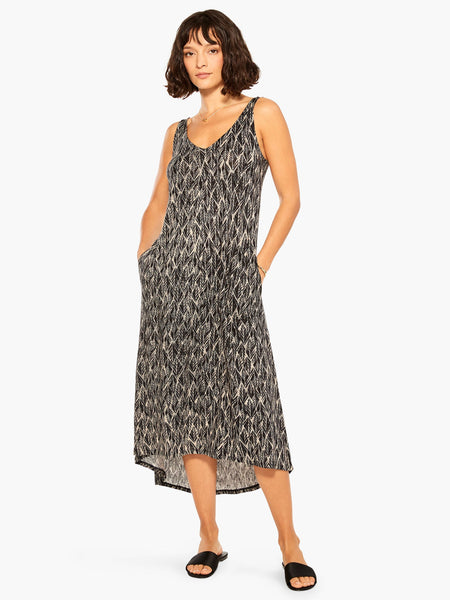 Sketched Leaves Double V Tank Dress