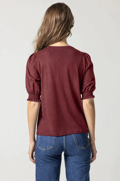 Smocked Cuff Short Sleeve Crew