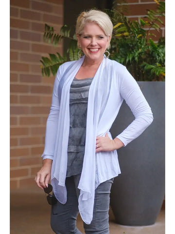 Carla Open Cardigan with Silk Trim - White