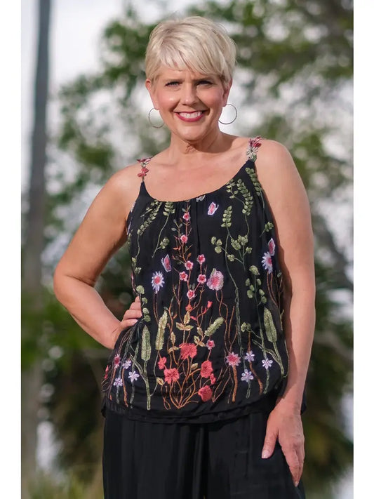 Maria Silk Embroidered Garden Cami