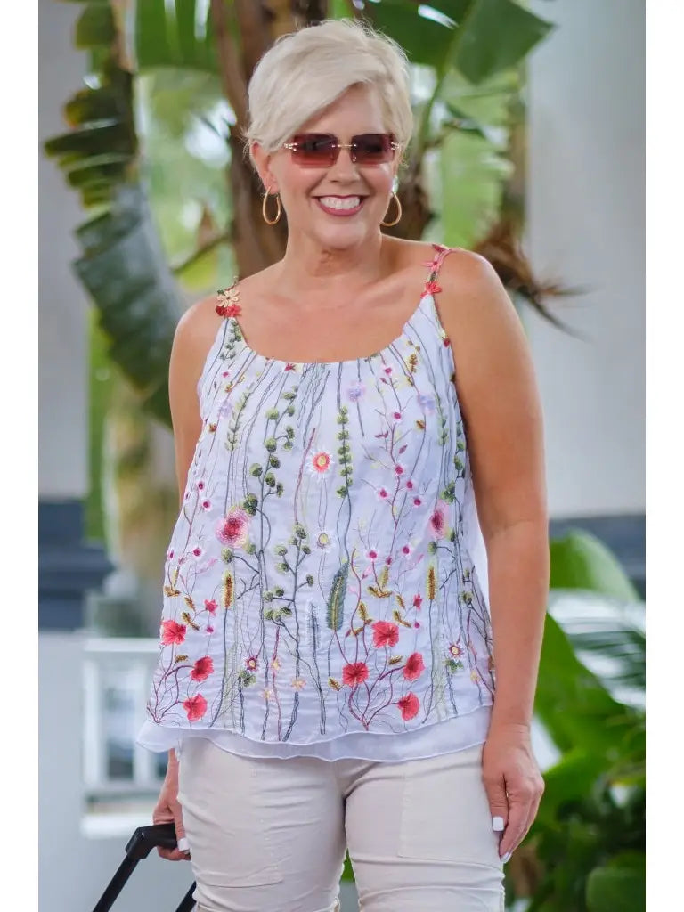 Maria Silk Embroidered Garden Cami