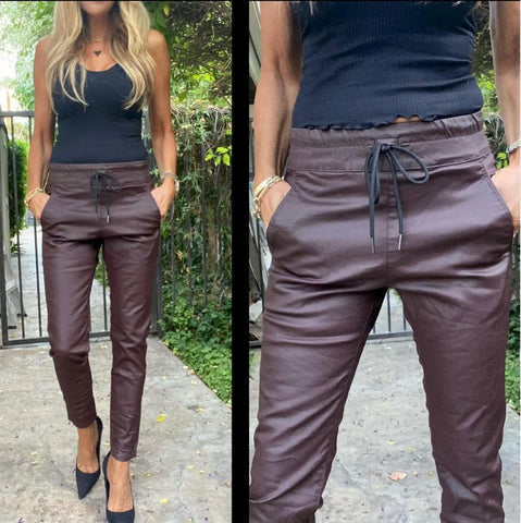 Shely Burgundy Vegan Leather Pant