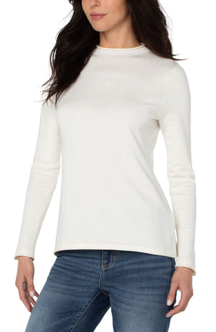 Mock Neck Rolled Hem Long Sleeve Sweater